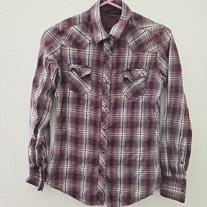 Kuhl Purple Plaid Snap Long Sleeved Shirt Size Small